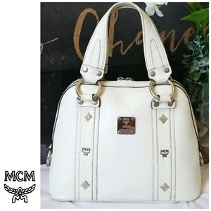 MCM Ivory Leather Satchel